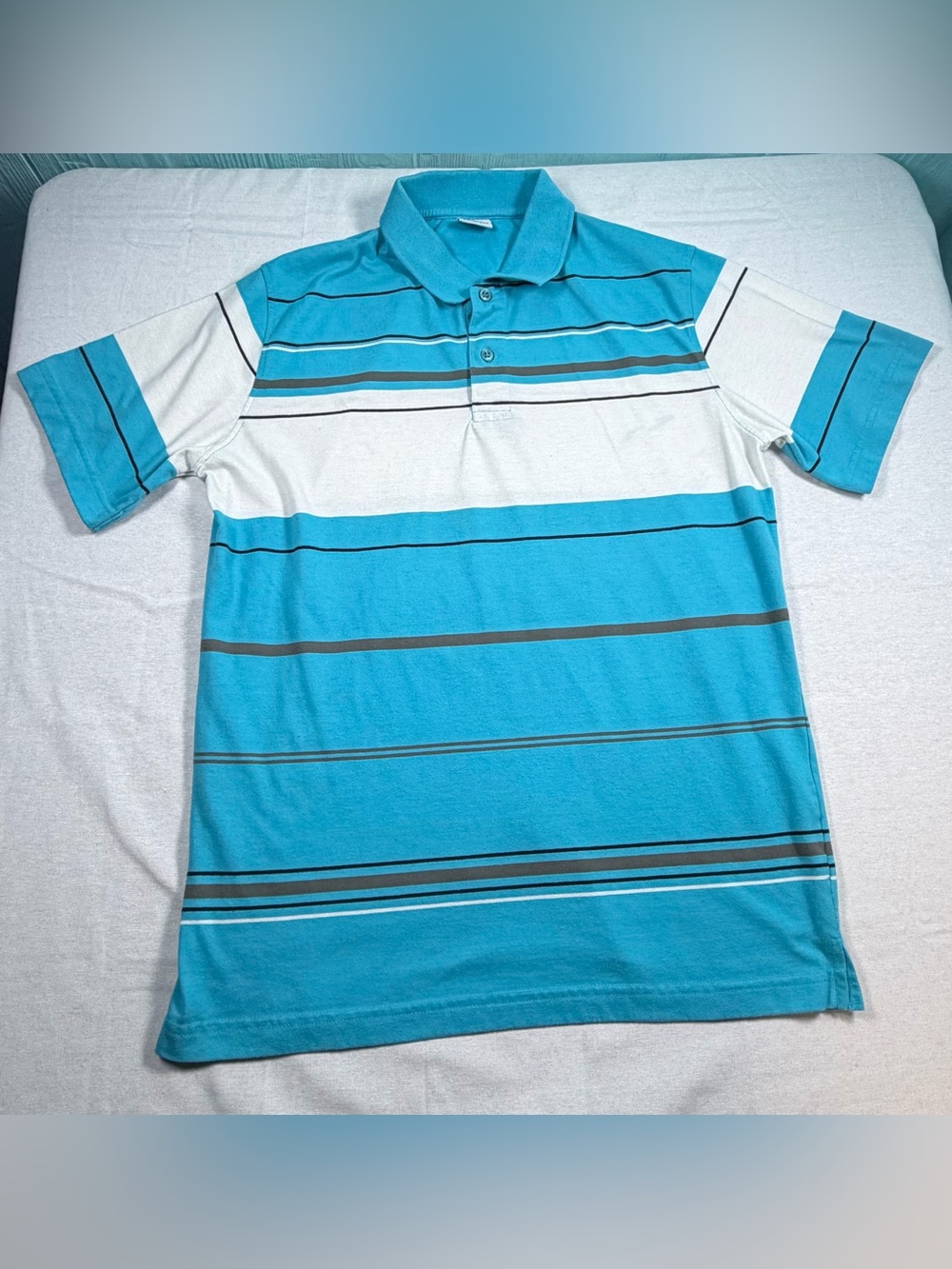 Gioberti Men's Striped Polo Shirt Size Medium Blue White Short Sleeve Golf M